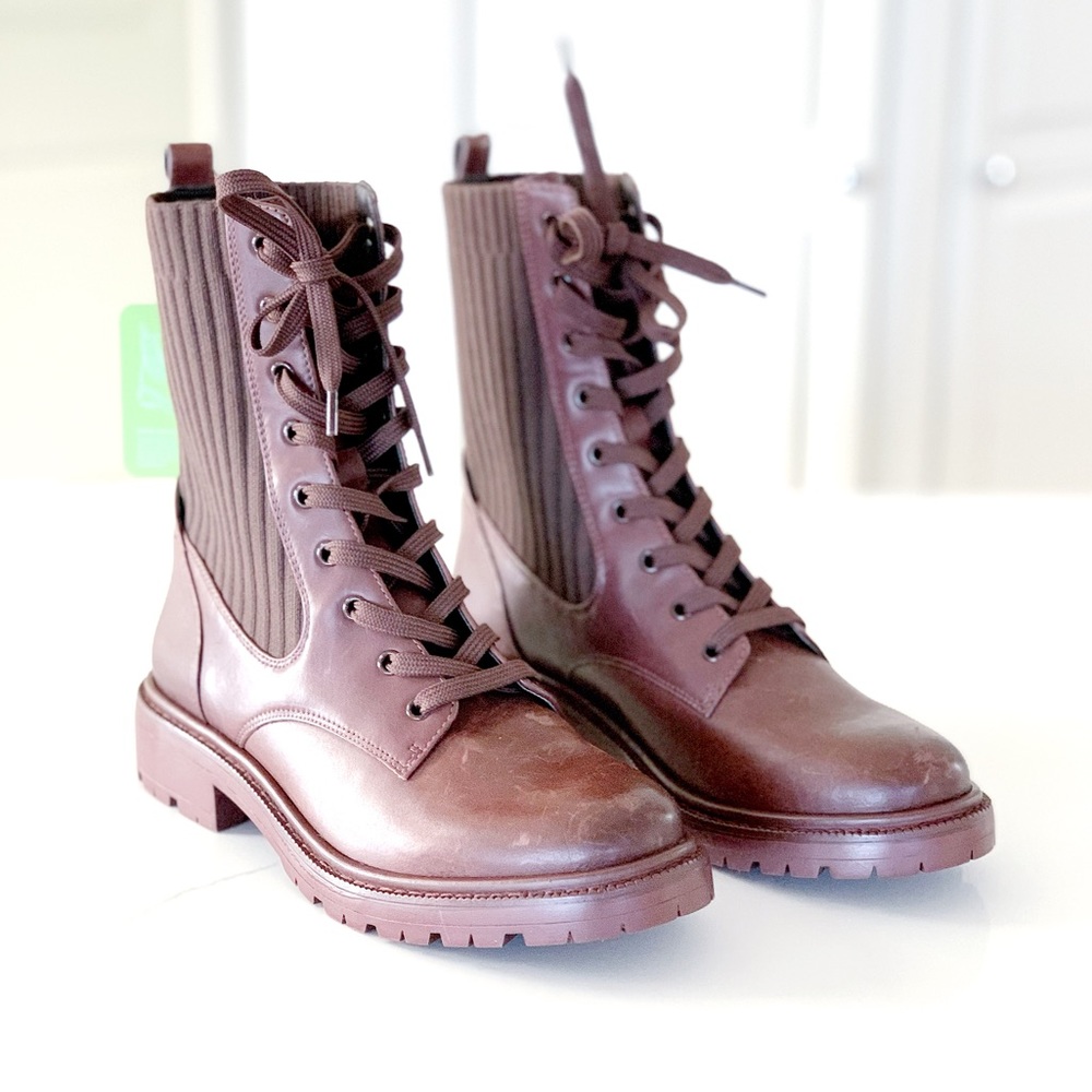 🥾Sam Edelman Women's Lydell Lace Up Combat Boots In Brown Leather